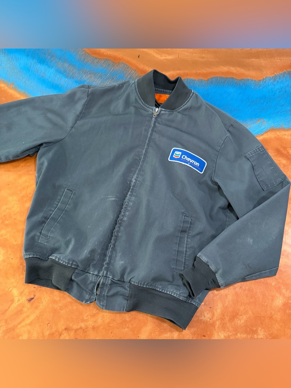 Vtg Cintas Chevron Gas Station Bomber Jacket medium y2k 90s Made USA